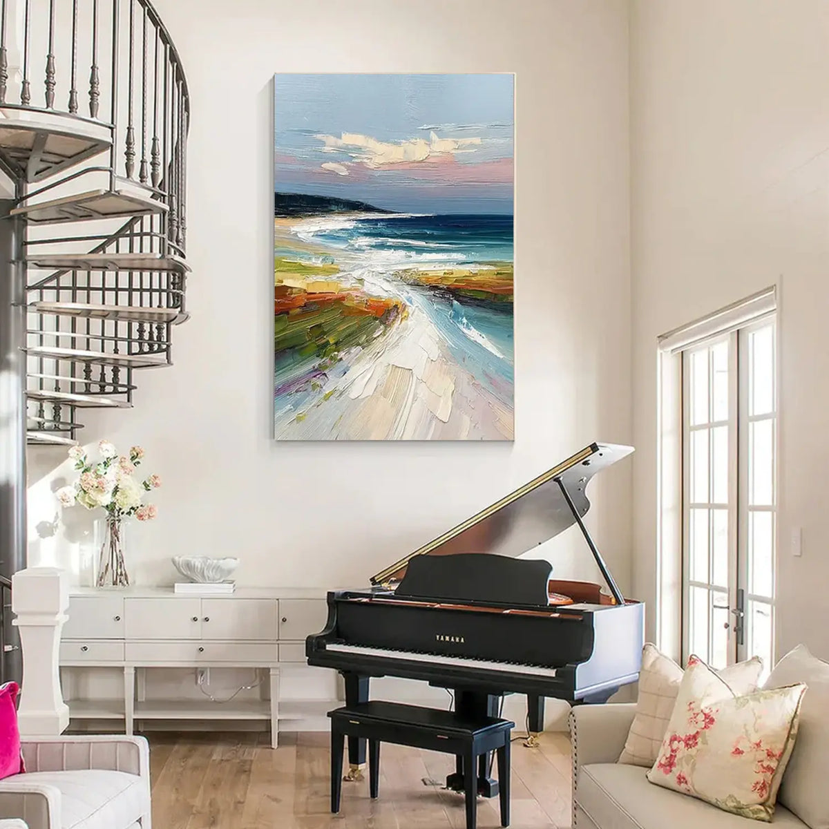 Colorful Abstract Ocean And Sky Textured Canvas Art #OS077