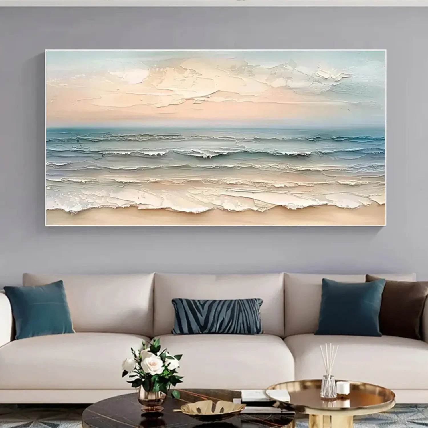 Colorful Abstract Ocean and Sky Textured Canvas Art