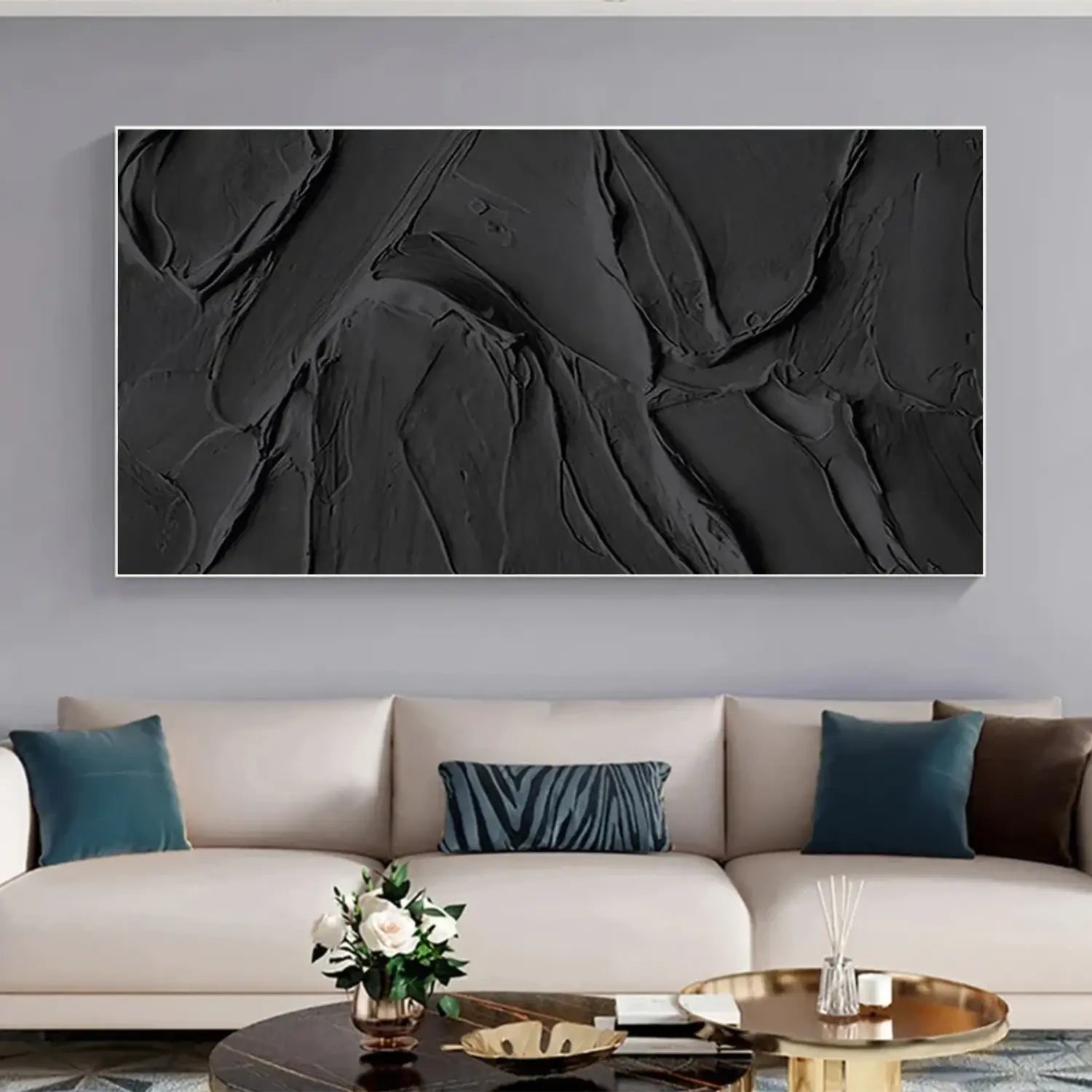 Black Minimalist Textured Canvas Art
