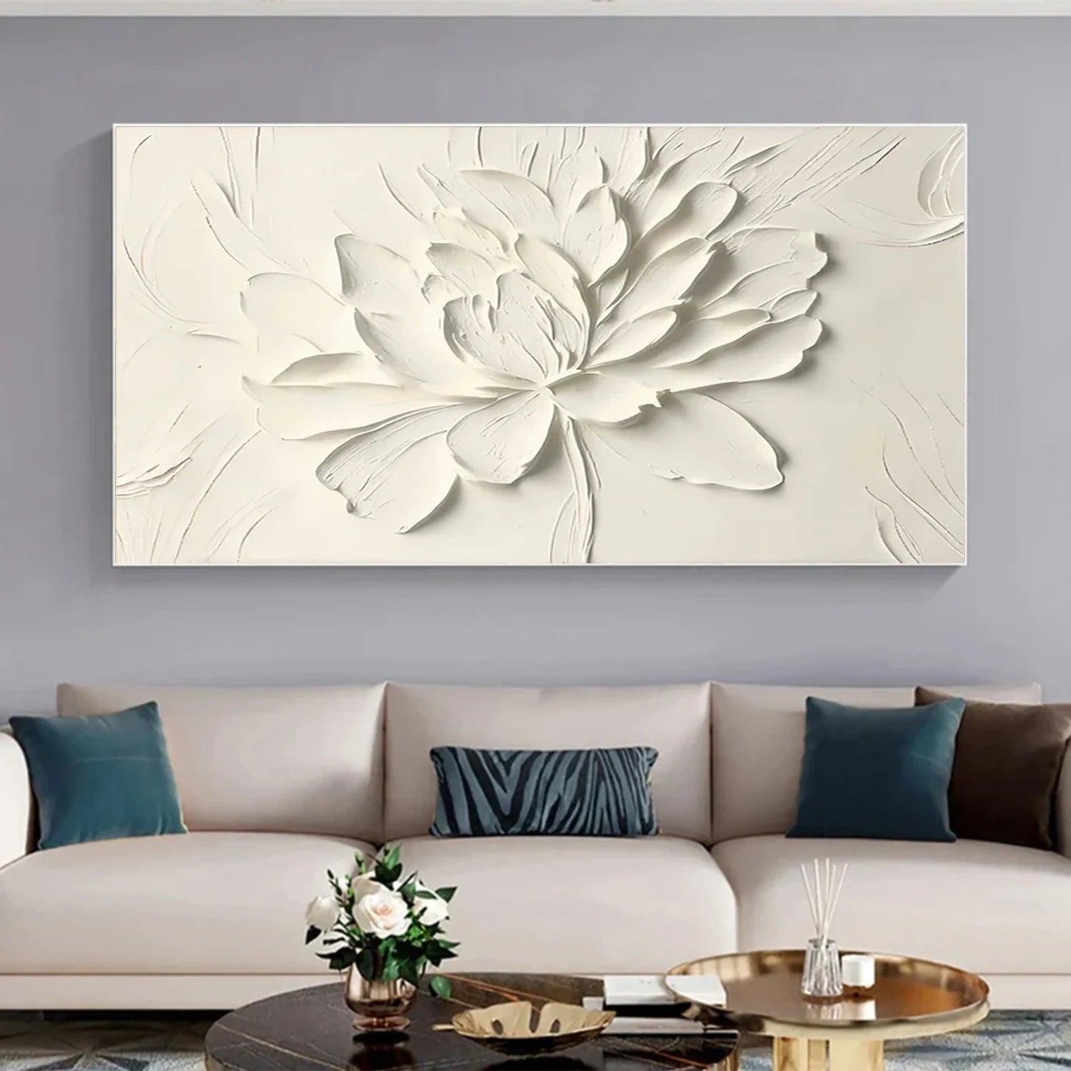 White Flower & Tree Abstract Textured Wall Art