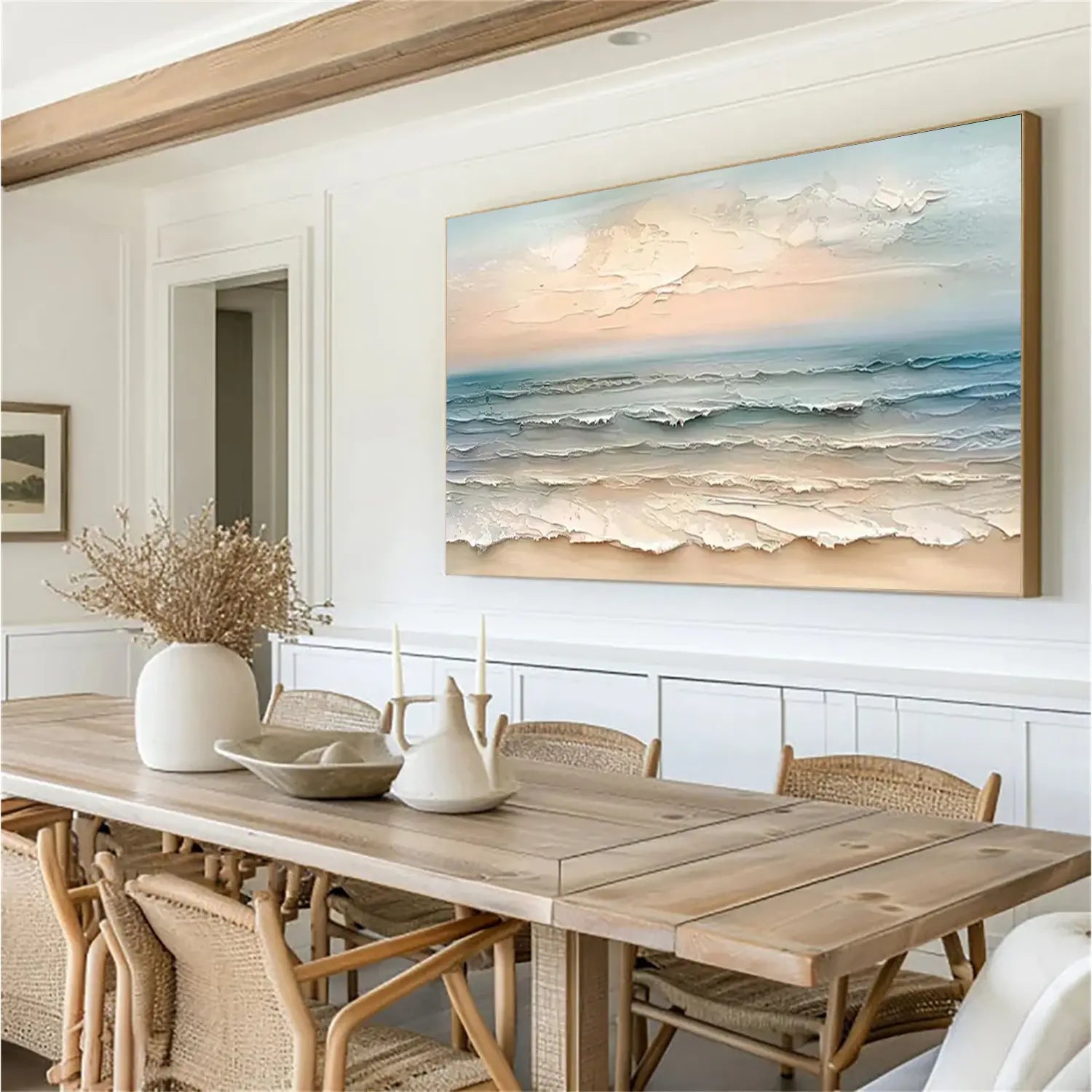 Colorful Abstract Ocean and Sky Textured Canvas Art