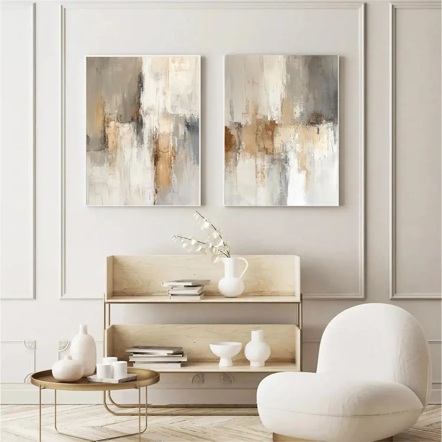 Beige and Brown Abstract Canvas Wall art Set of 2