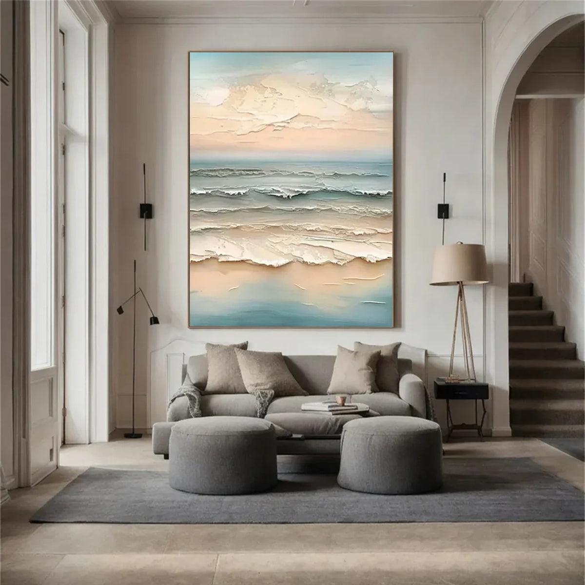 Ocean And Sky Textured Canvas Art #OS076