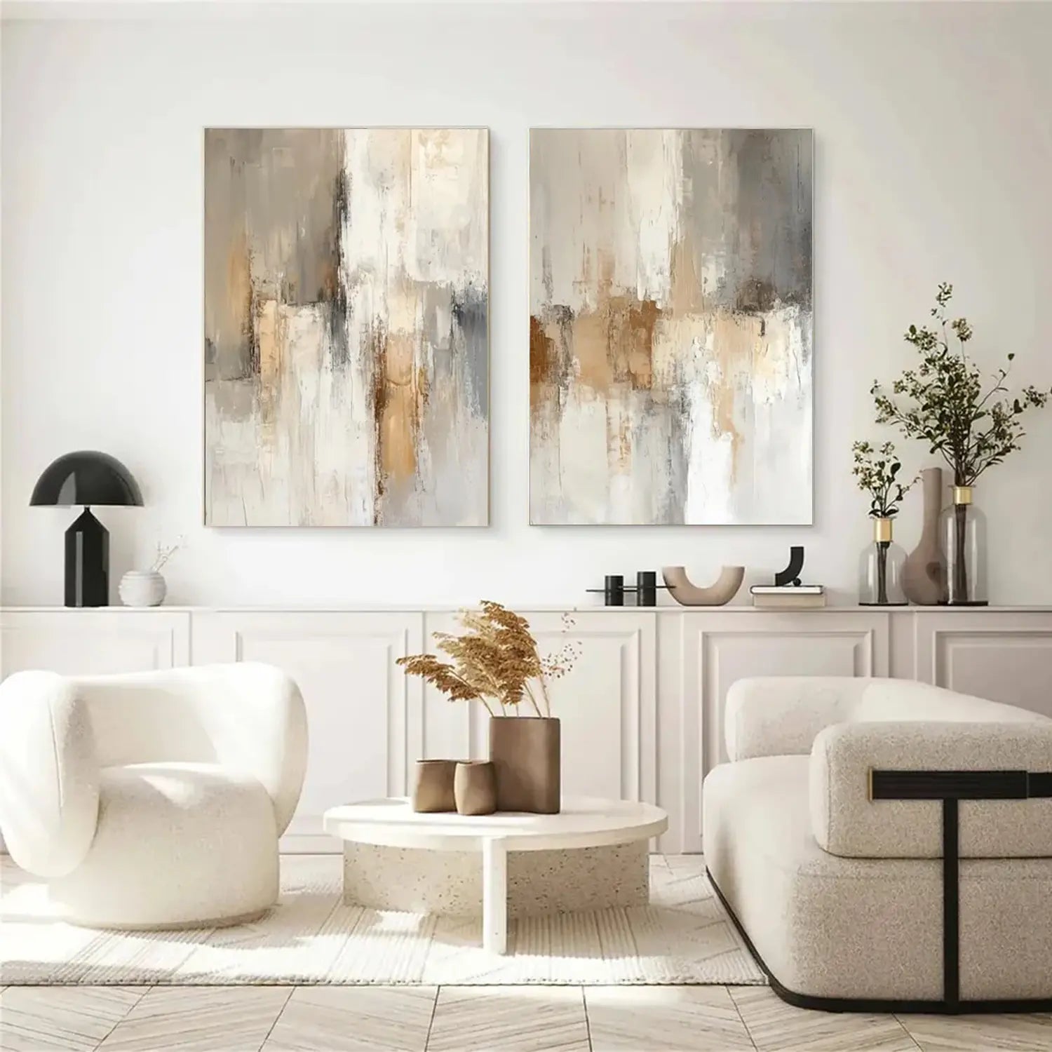 Beige and Brown Abstract Canvas Wall art Set of 2