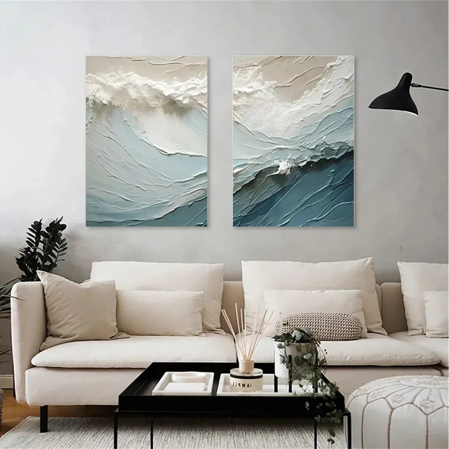 Minimalist Ocean And Sky Textured Canvas Art Set of 2