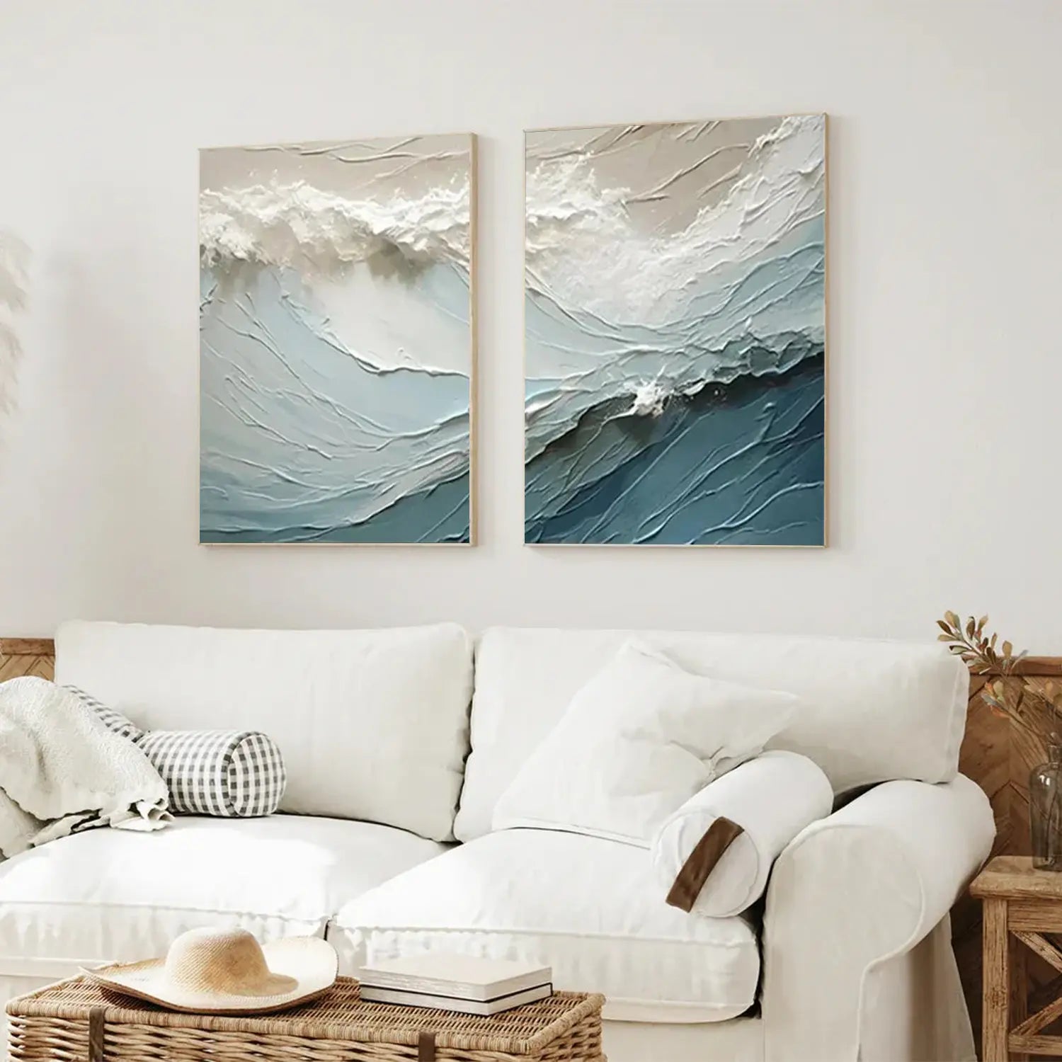 Minimalist Ocean And Sky Textured Canvas Art Set of 2