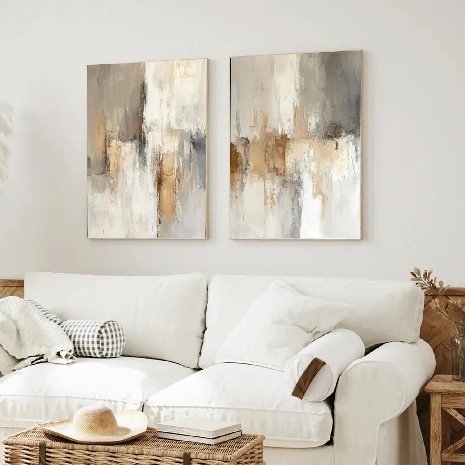 Beige and Brown Abstract Canvas Wall art Set of 2