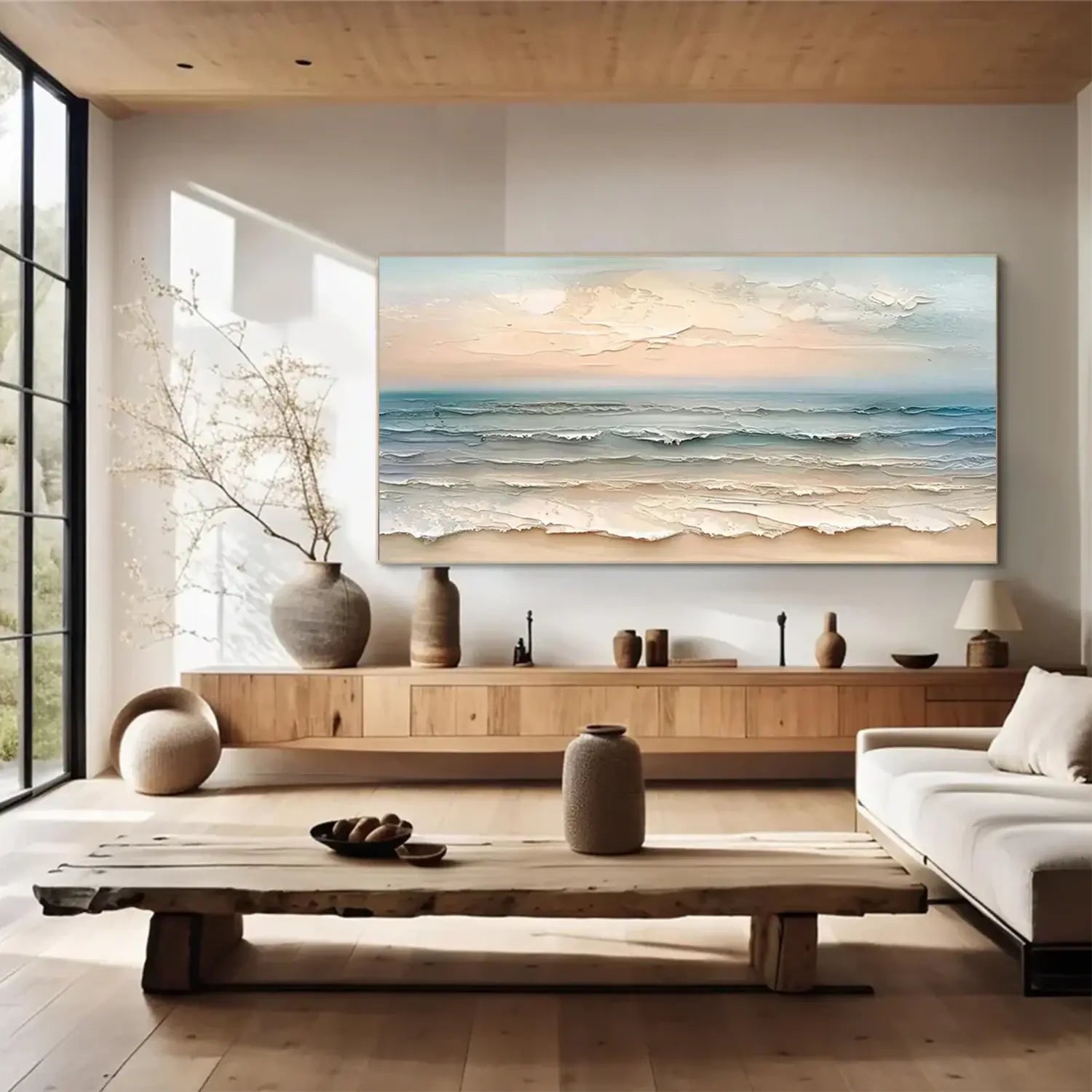 Colorful Abstract Ocean and Sky Textured Canvas Art