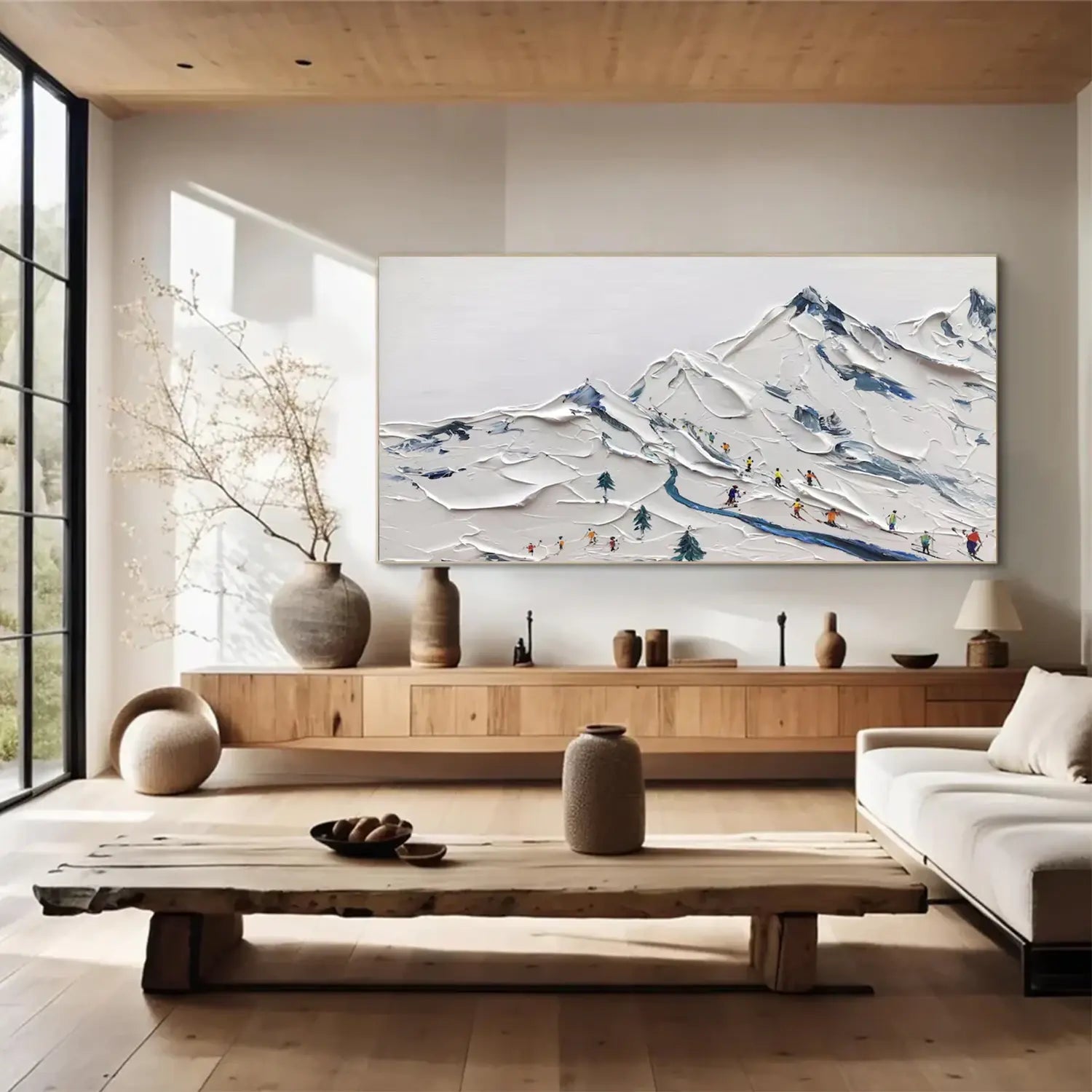 Skiing Sport Textured Canvas Painting