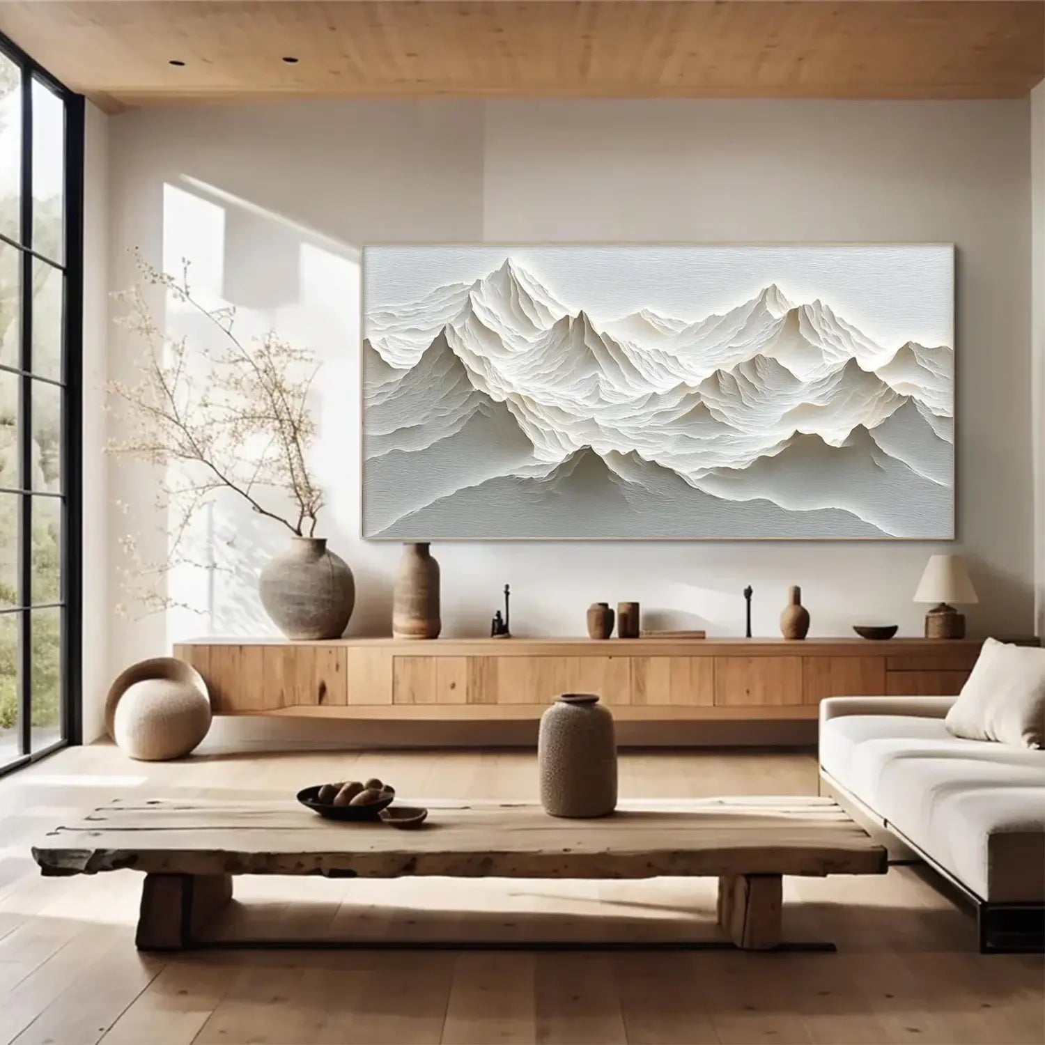 White Minimalistic Mountain Textured Art