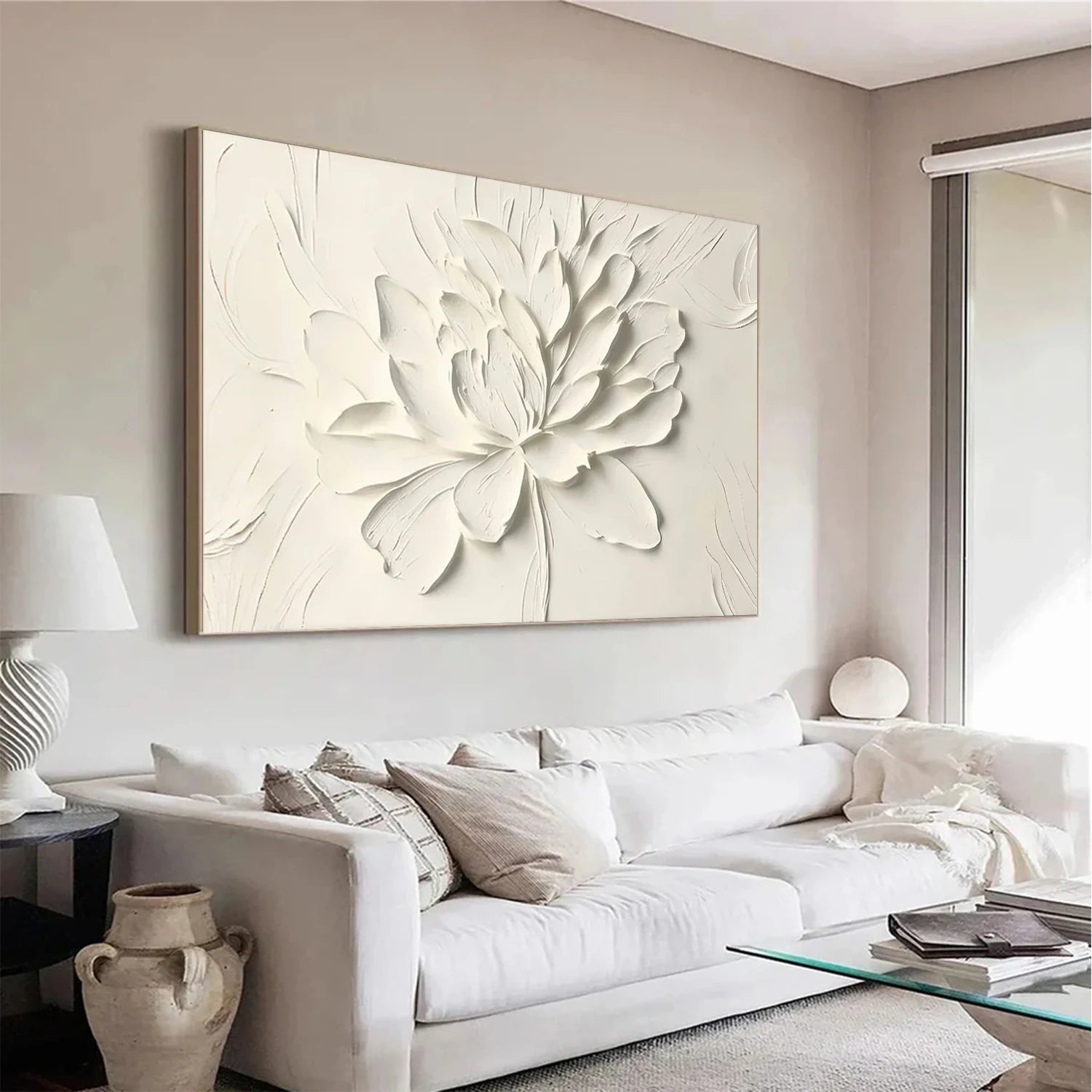 White Flower & Tree Abstract Textured Wall Art