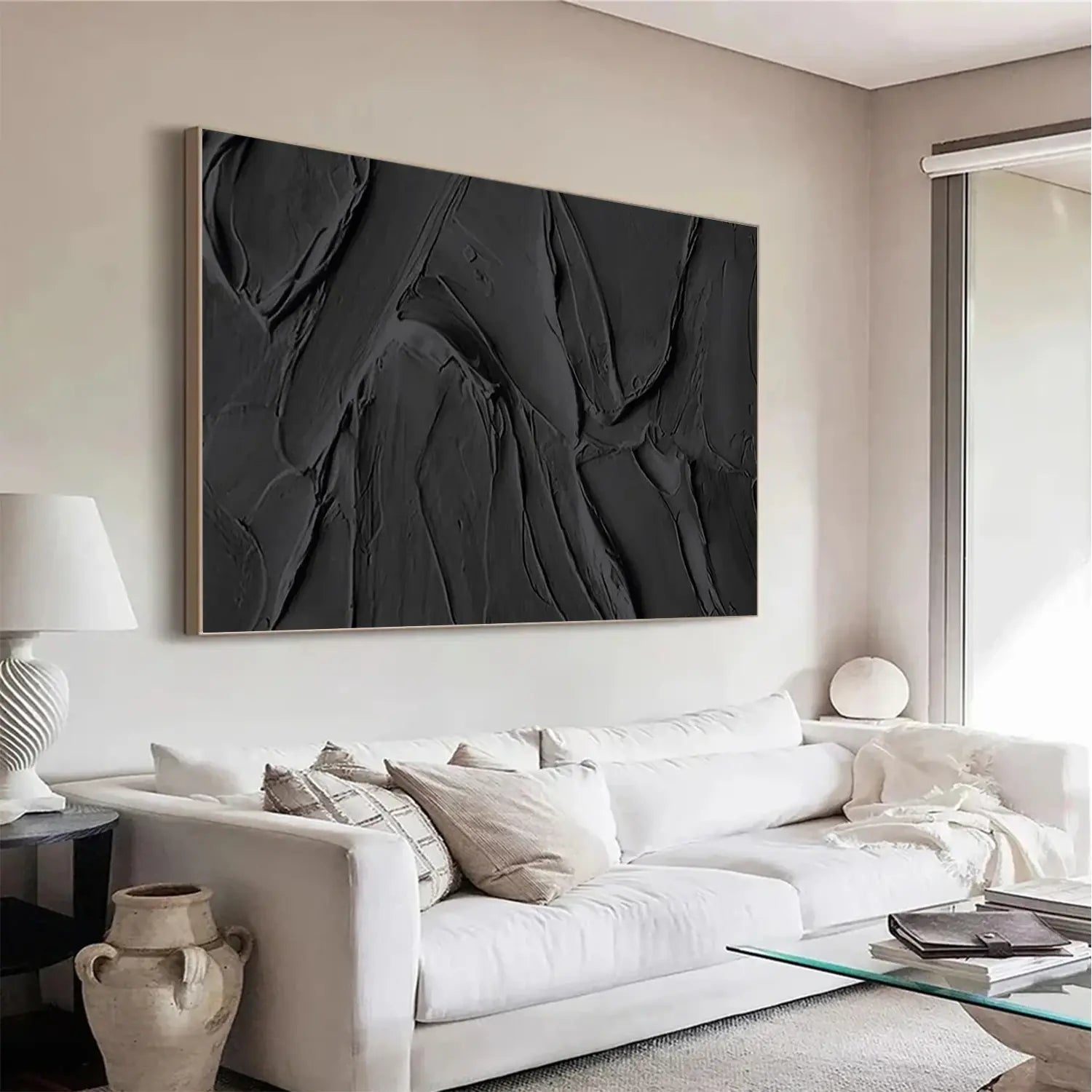 Black Minimalist Textured Canvas Art