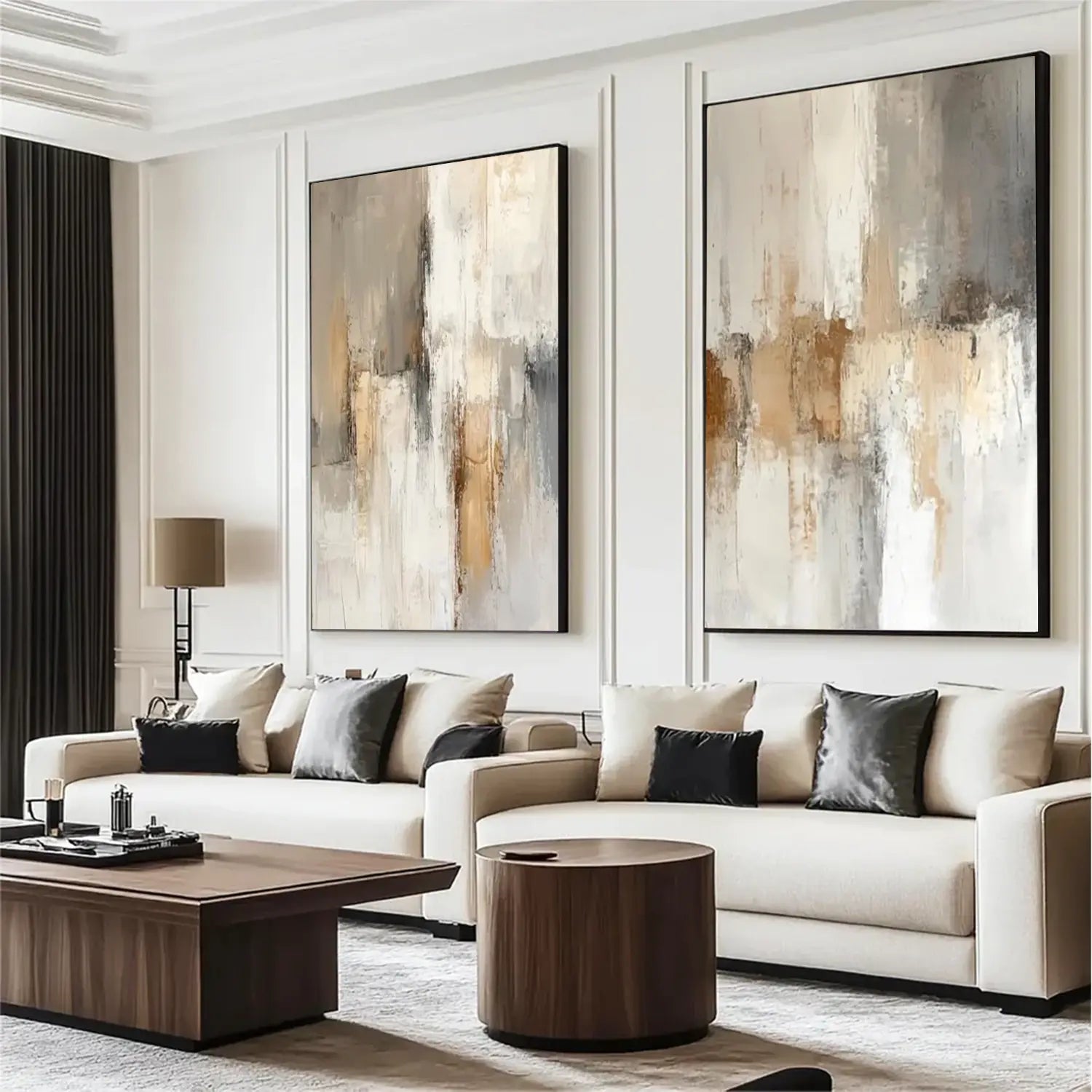 Beige and Brown Abstract Canvas Wall art Set of 2