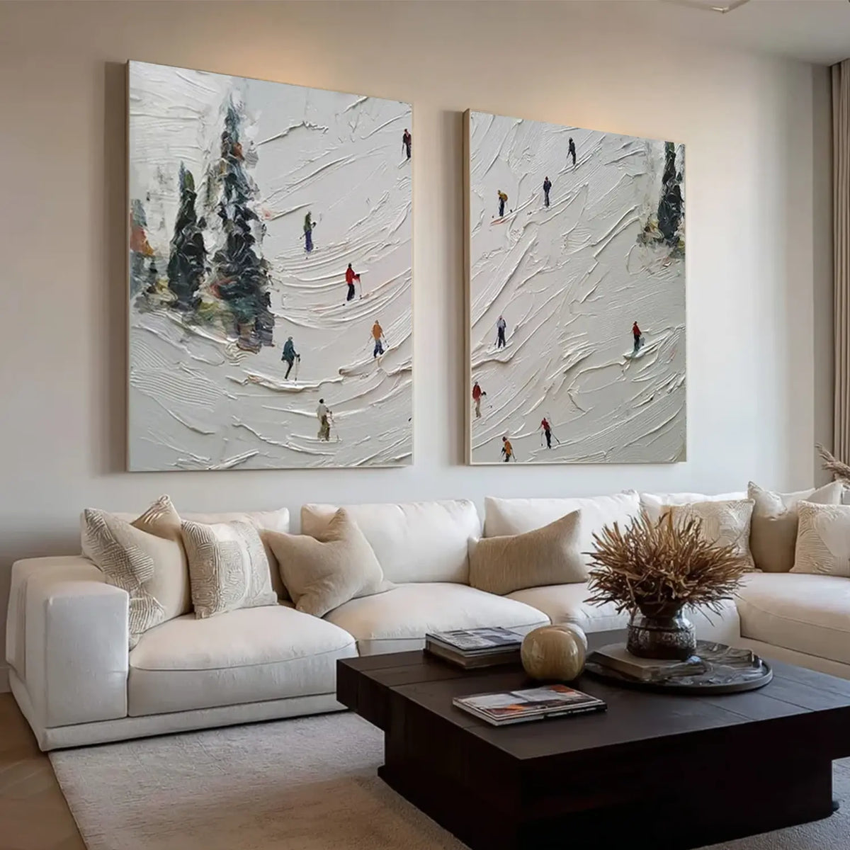 Skiing Sports Textured Wall Art Set of 2 #SC016