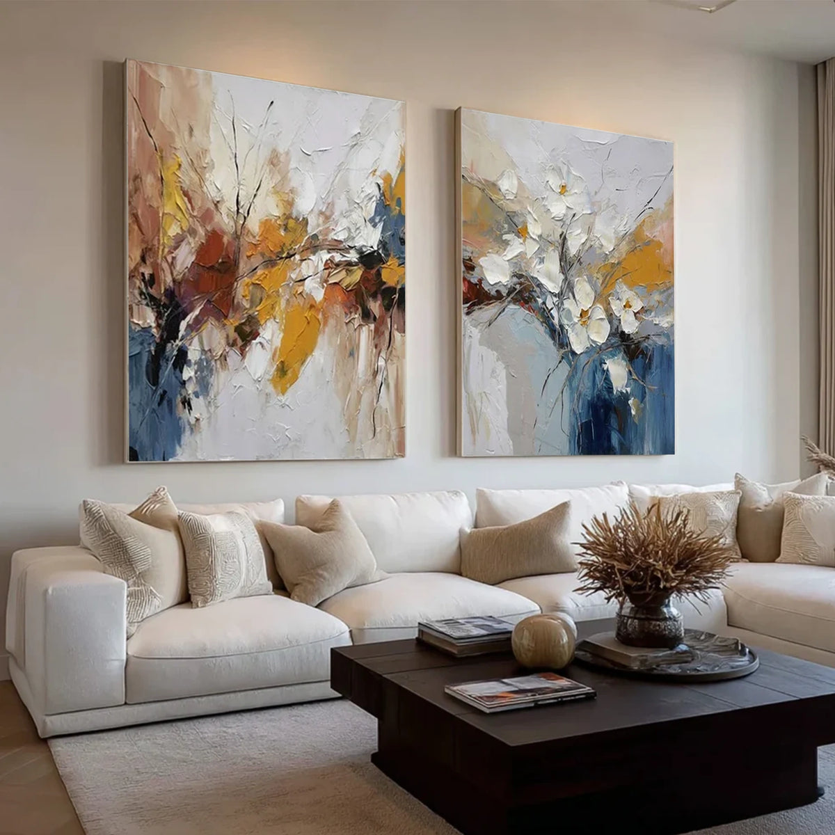 Abstract Flower And Tree Textured Canvas Art Set of 2 #FT068