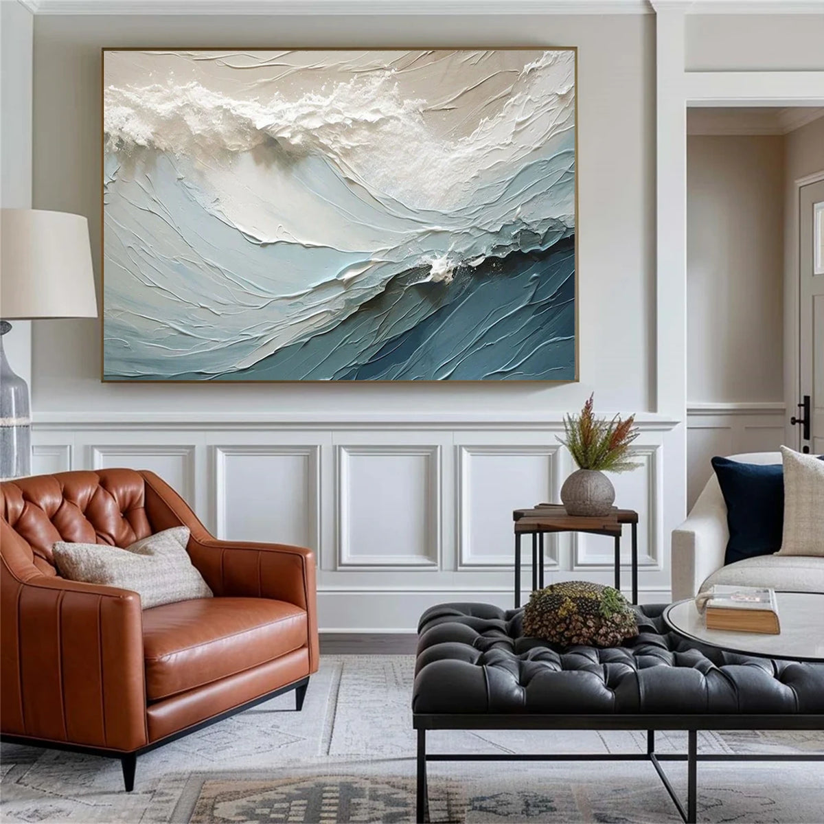 Abstract Ocean And Sky Textured Canvas Art #OS069