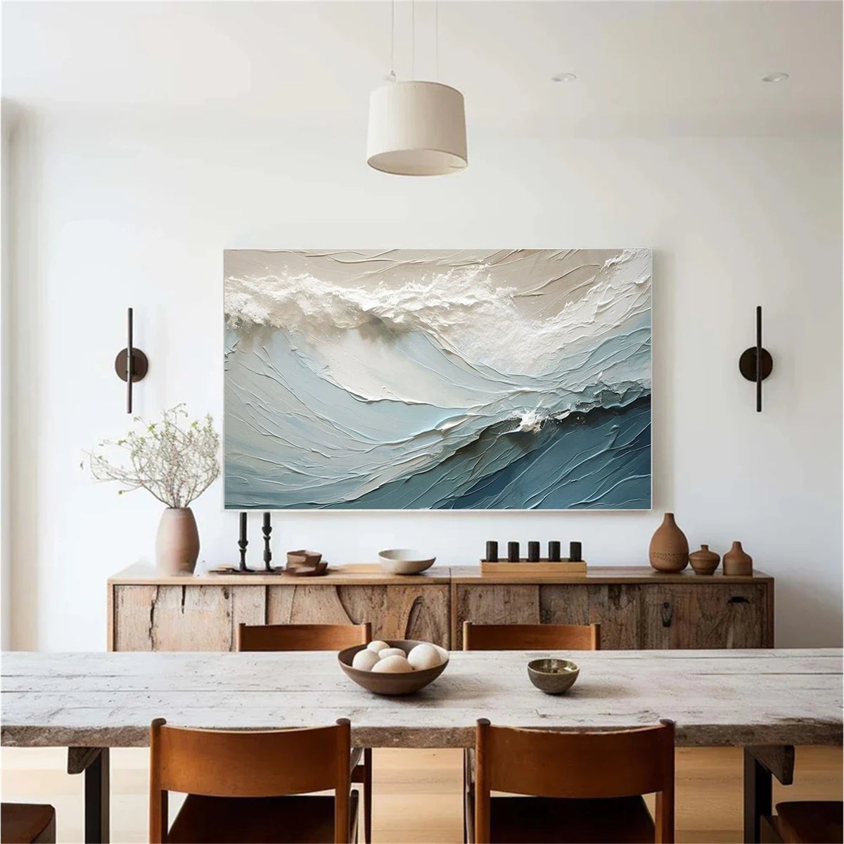Abstract Ocean And Sky Textured Canvas Art #OS069