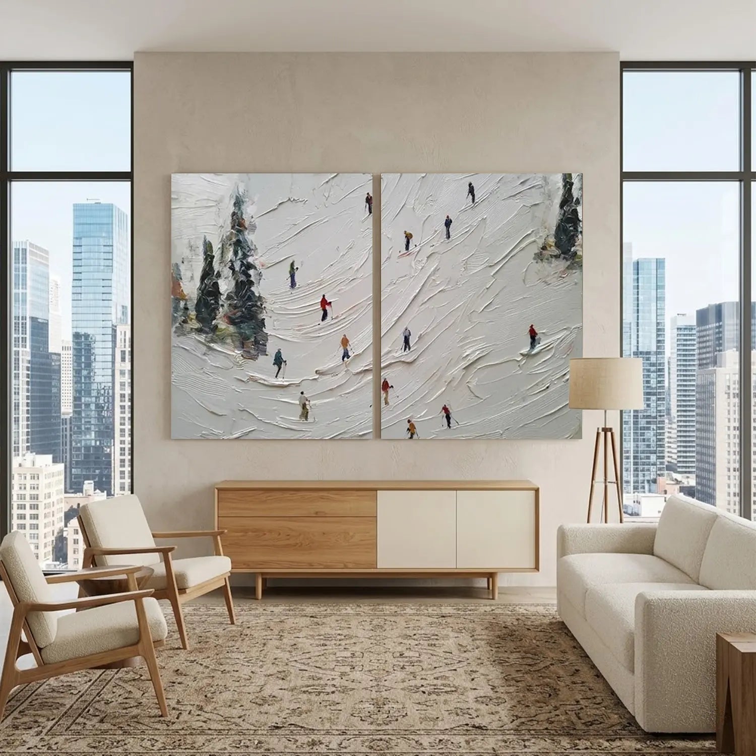 Skiing Sports Textured Wall Art Set of 2 #SC016