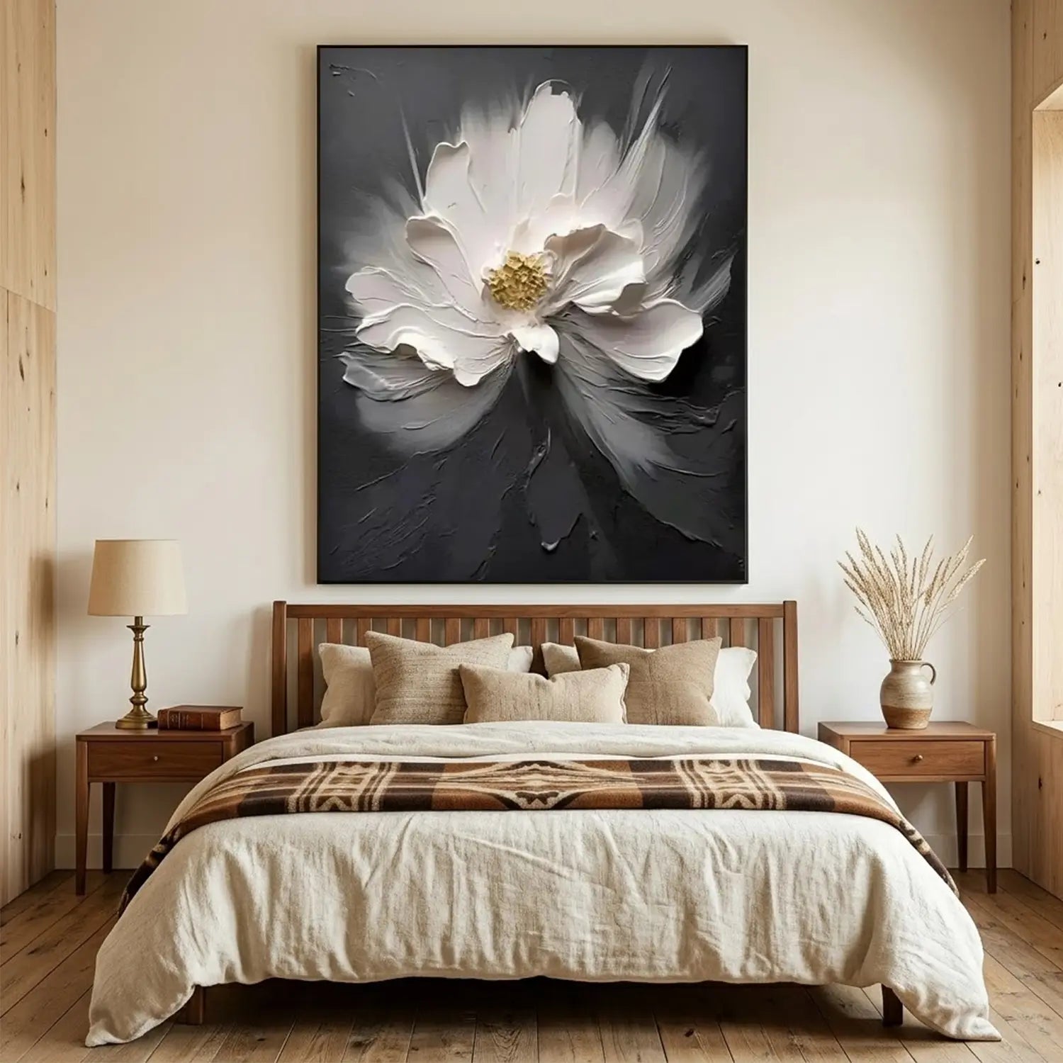 Black and White Flower Abstract Textured Wall Art