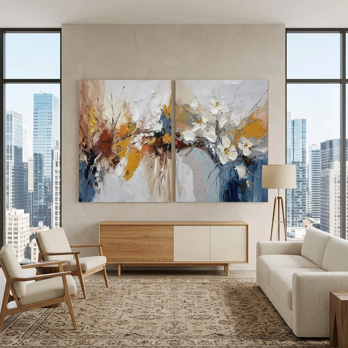 Abstract Flower And Tree Textured Canvas Art Set of 2 #FT068